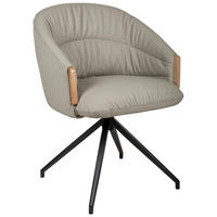 ARMLEHNSTUHL  Sitzfläche 360° drehbar, automatische Rückholfunktion  Echtleder  - Beige/Schwarz, Design, Leder/Holz (61/84/62cm) - Valnatura