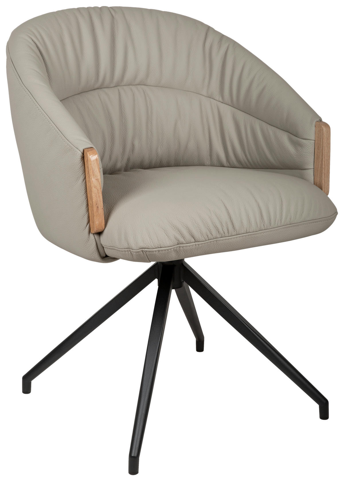 ARMLEHNSTUHL  Sitzfläche 360° drehbar, automatische Rückholfunktion  Echtleder  - Beige/Schwarz, Design, Leder/Holz (61/84/62cm) - Valnatura