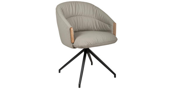 ARMLEHNSTUHL  Sitzfläche 360° drehbar, automatische Rückholfunktion  Echtleder  - Beige/Schwarz, Design, Leder/Holz (61/84/62cm) - Valnatura