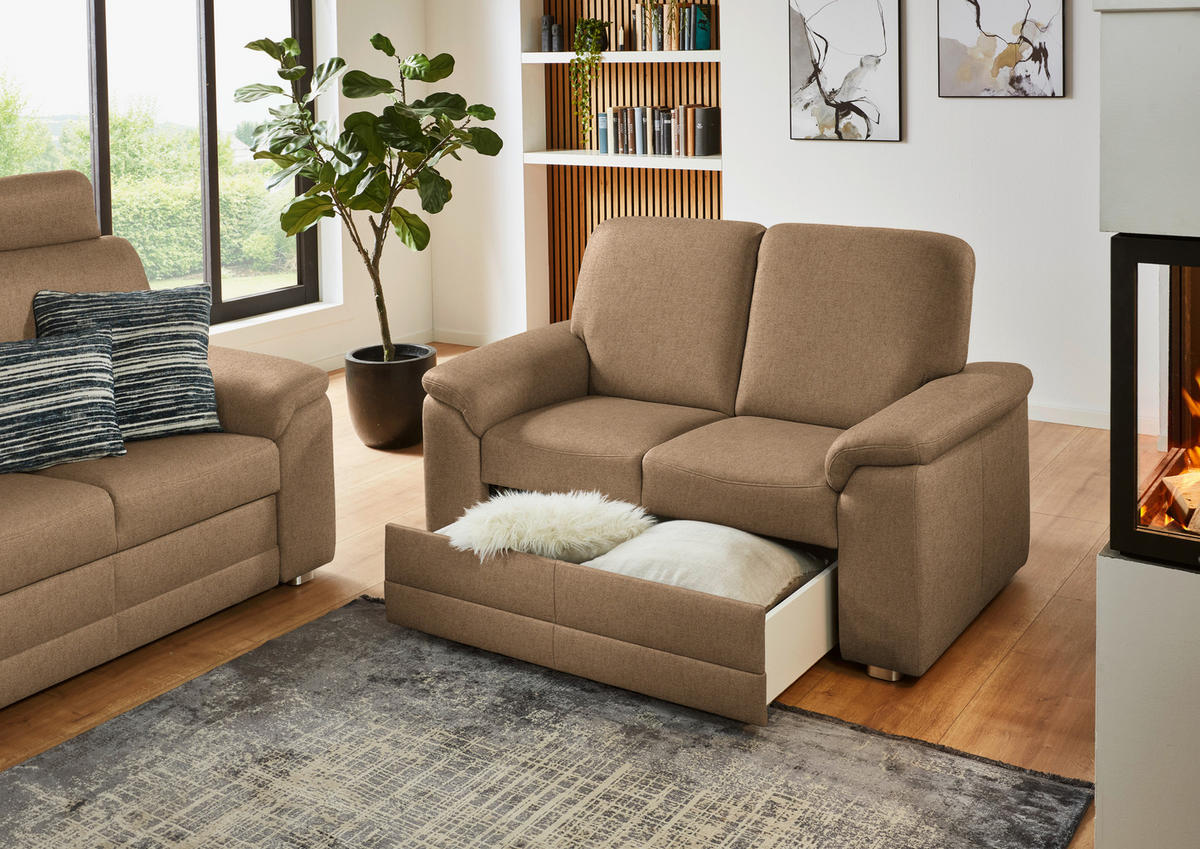 2-SITZER-SOFA Chenille Altrosa, Hellbraun  - Hellbraun/Alufarben, Konventionell, Textil/Metall (156/96/89cm) - Beldomo Comfort