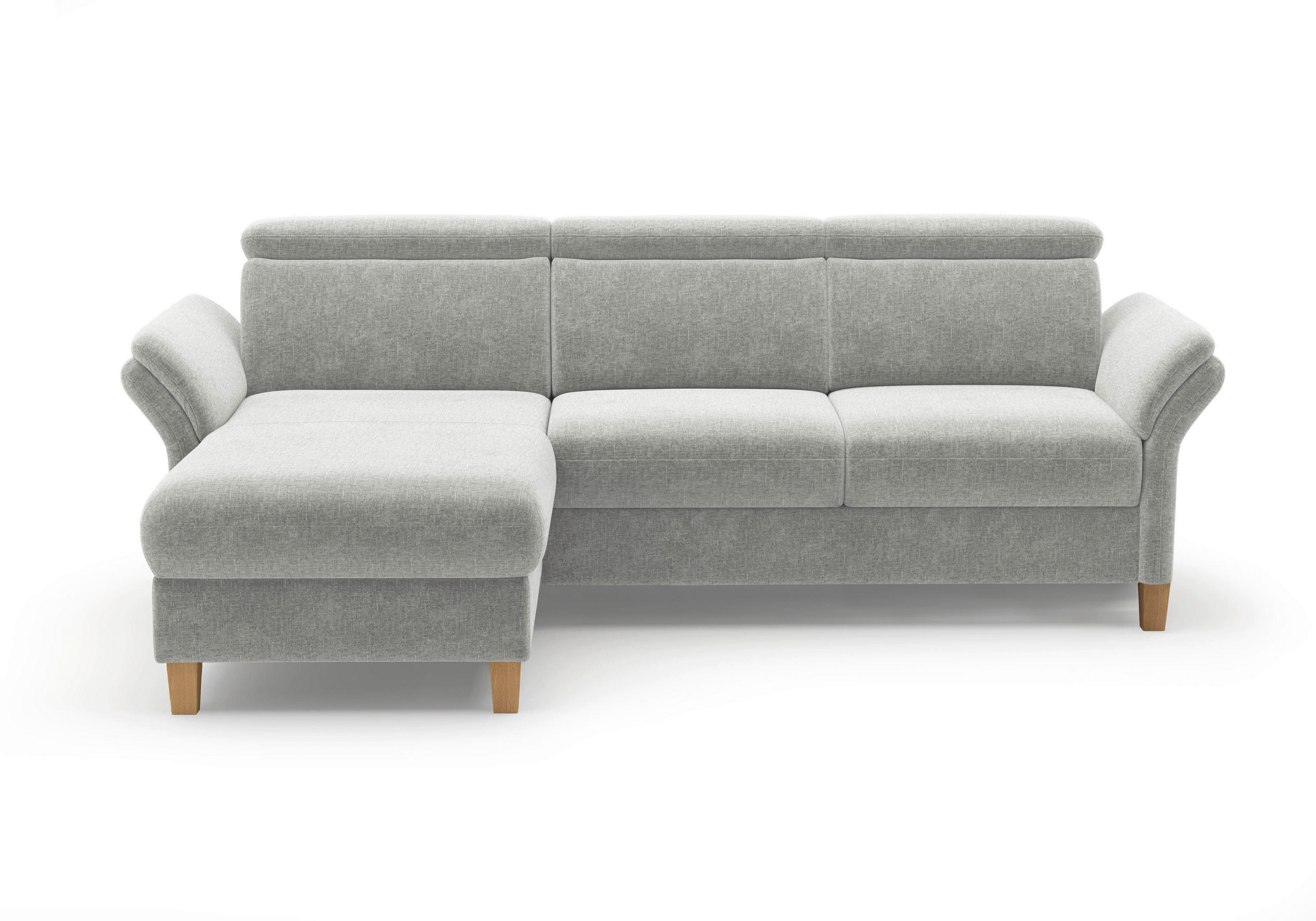 ECKSOFA GLENDALE E Hellgrau Flachgewebe  - Eichefarben/Hellgrau, KONVENTIONELL, Holz/Textil (166/253cm) - Sit & More