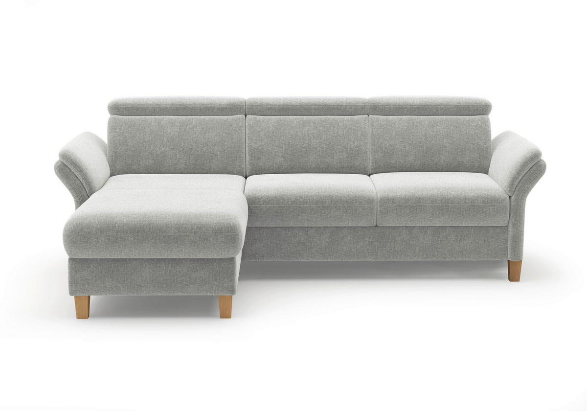 ECKSOFA GLENDALE E Hellgrau Flachgewebe  - Eichefarben/Hellgrau, KONVENTIONELL, Holz/Textil (166/253cm) - Sit & More
