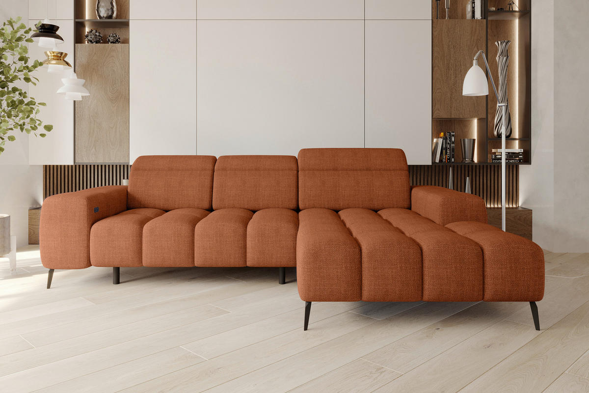 ECKSOFA Rostfarben Flachgewebe Rücken echt, Kopfteilverstellung, Sitztiefenverstellung  - Rostfarben/Schwarz, KONVENTIONELL, Kunststoff/Textil (273/171cm) - Carryhome