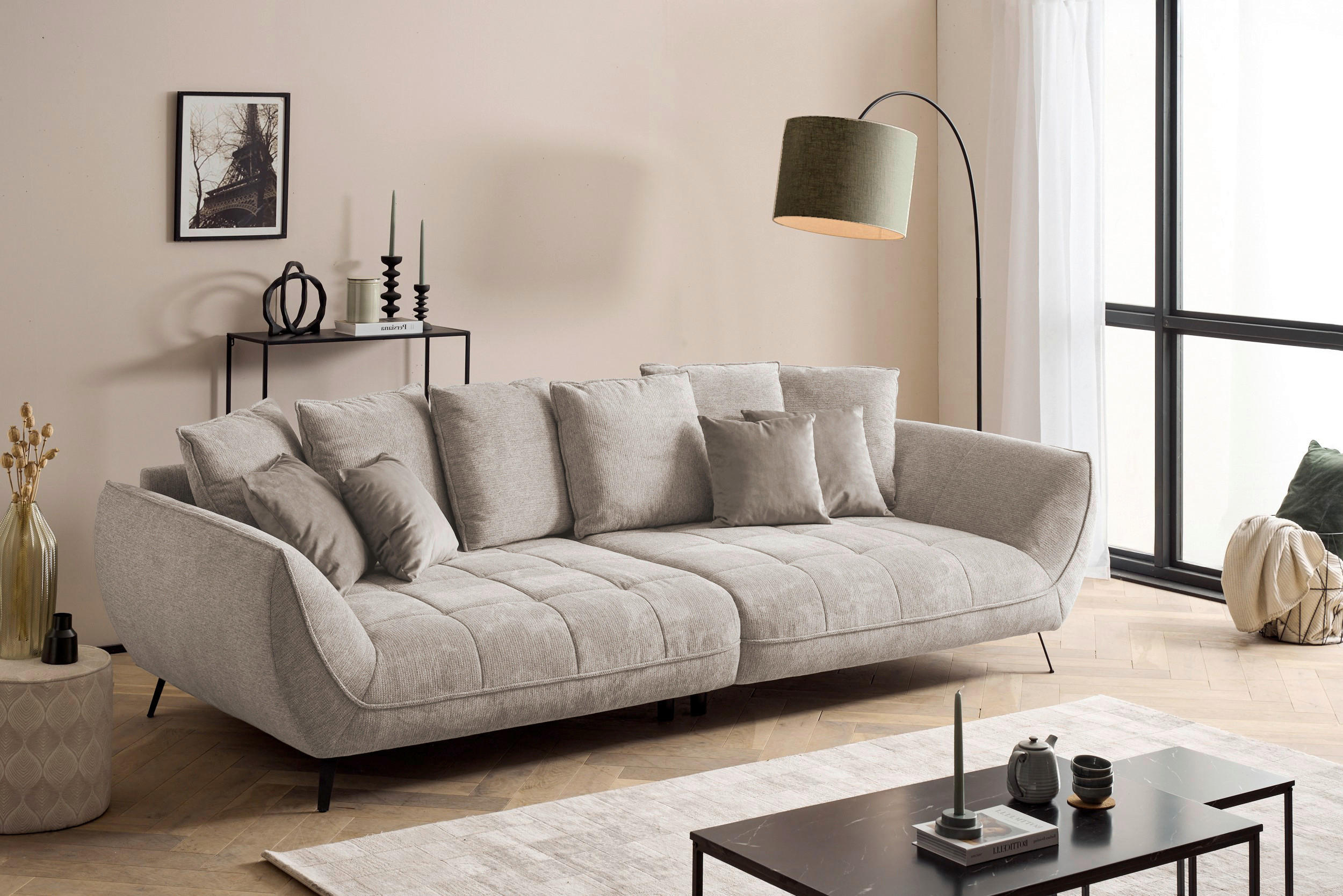 BIGSOFA in Flachgewebe Beige  - Beige/Schwarz, Design, Textil/Metall (311/95/130cm) - Livetastic