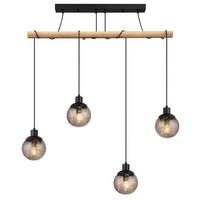HÄNGELEUCHTE 95/15/165 cm  - Klar/Schwarz, Natur, Glas/Holz (95/15/165cm) - Globo