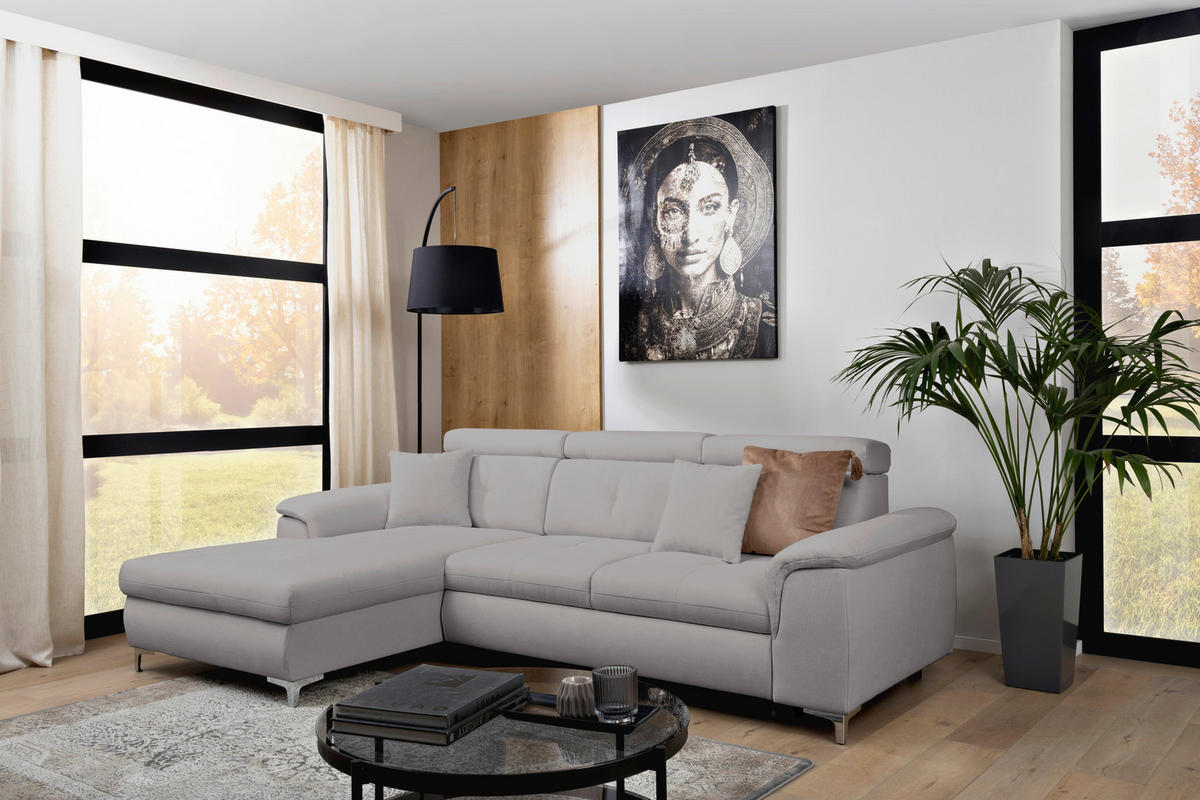 ECKSOFA in Flachgewebe Grau  - Chromfarben/Grau, Konventionell, Textil/Metall (175/268cm) - Carryhome