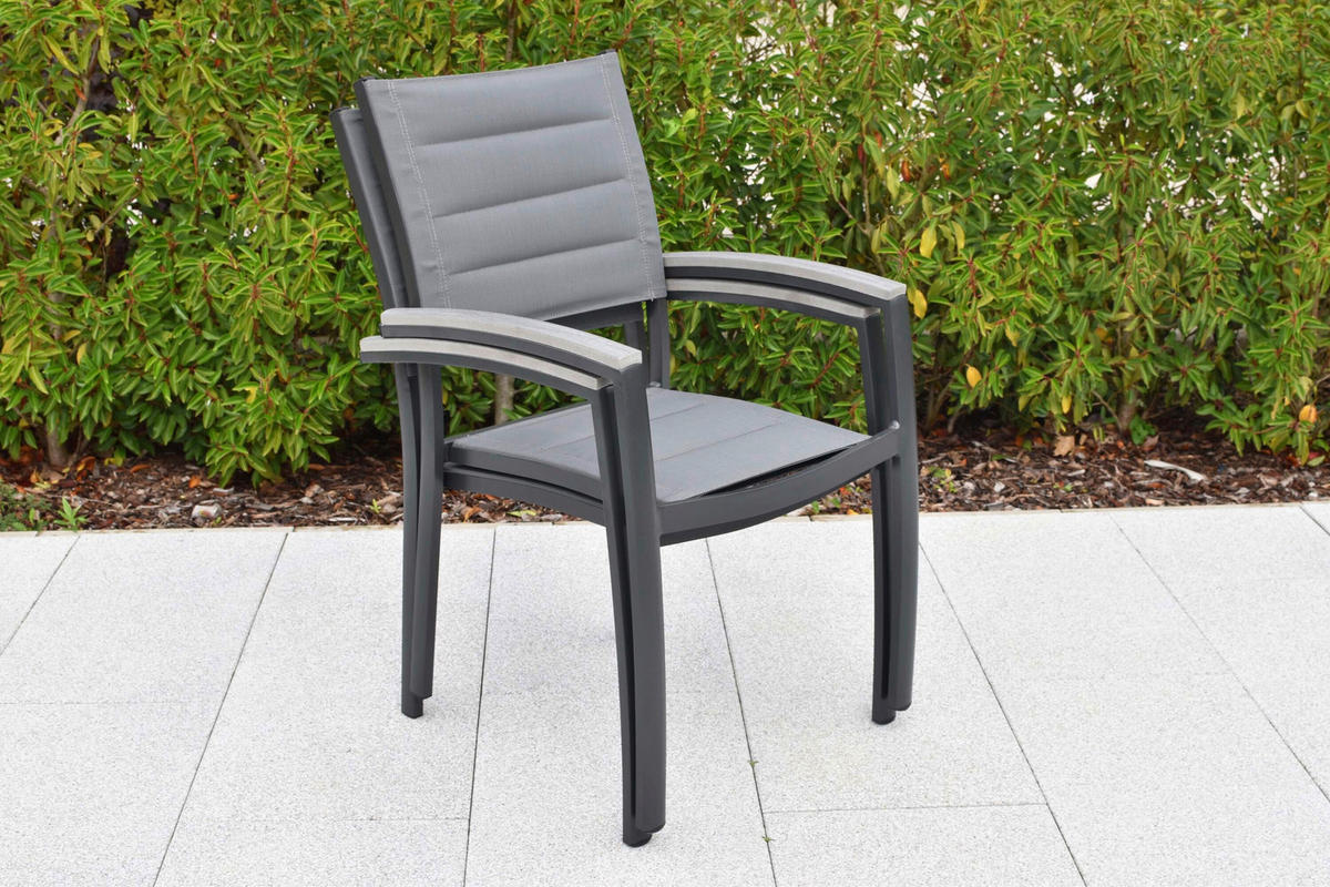 GARTENSTUHL-SET Metall, Kunststoff, Textil Graphitfarben, Grau  - Graphitfarben/Grau, KONVENTIONELL, Kunststoff/Textil (56/90/64cm) - Gardenson