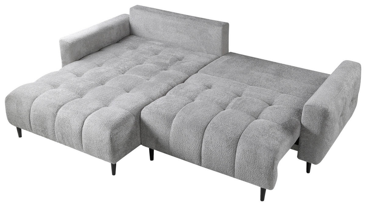 ECKSOFA in Chenille Hellgrau  - Hellgrau/Schwarz, Konventionell, Holz/Textil (180/266cm) - MID.YOU