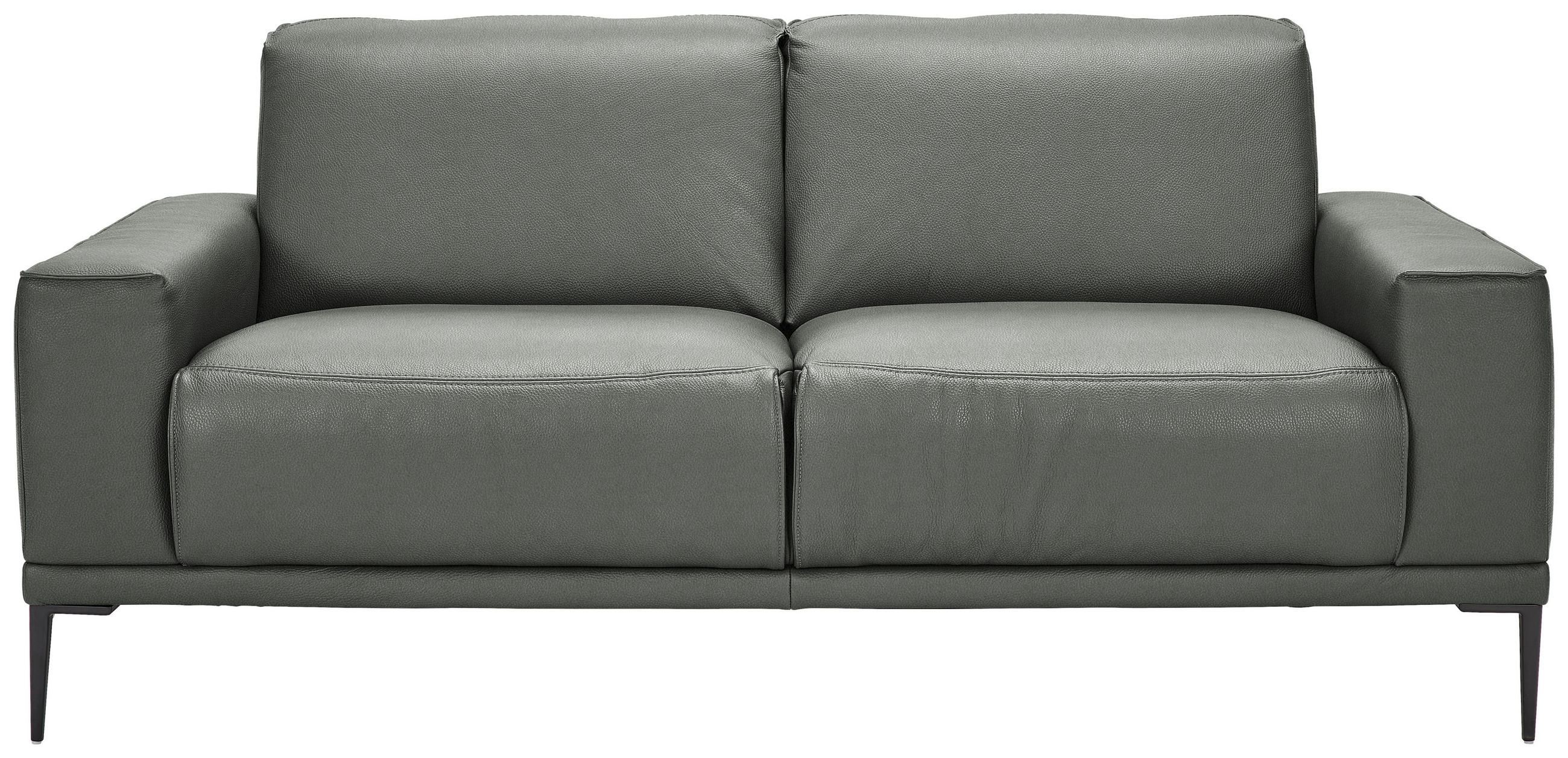 2-SITZER-SOFA  in Echtleder Grau   - Schwarz/Grau, Design, Leder/Metall (180/82/92cm) - Johann Jakob