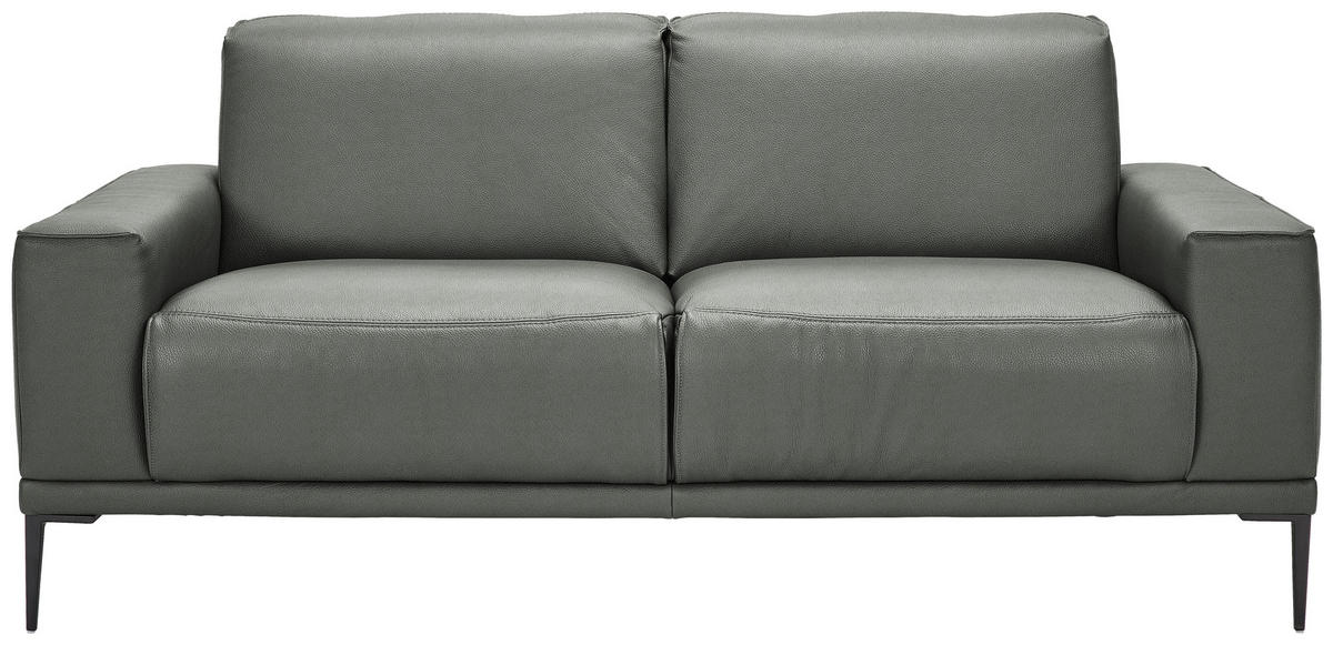 2-SITZER-SOFA  in Echtleder Grau   - Schwarz/Grau, Design, Leder/Metall (180/82/92cm) - Johann Jakob