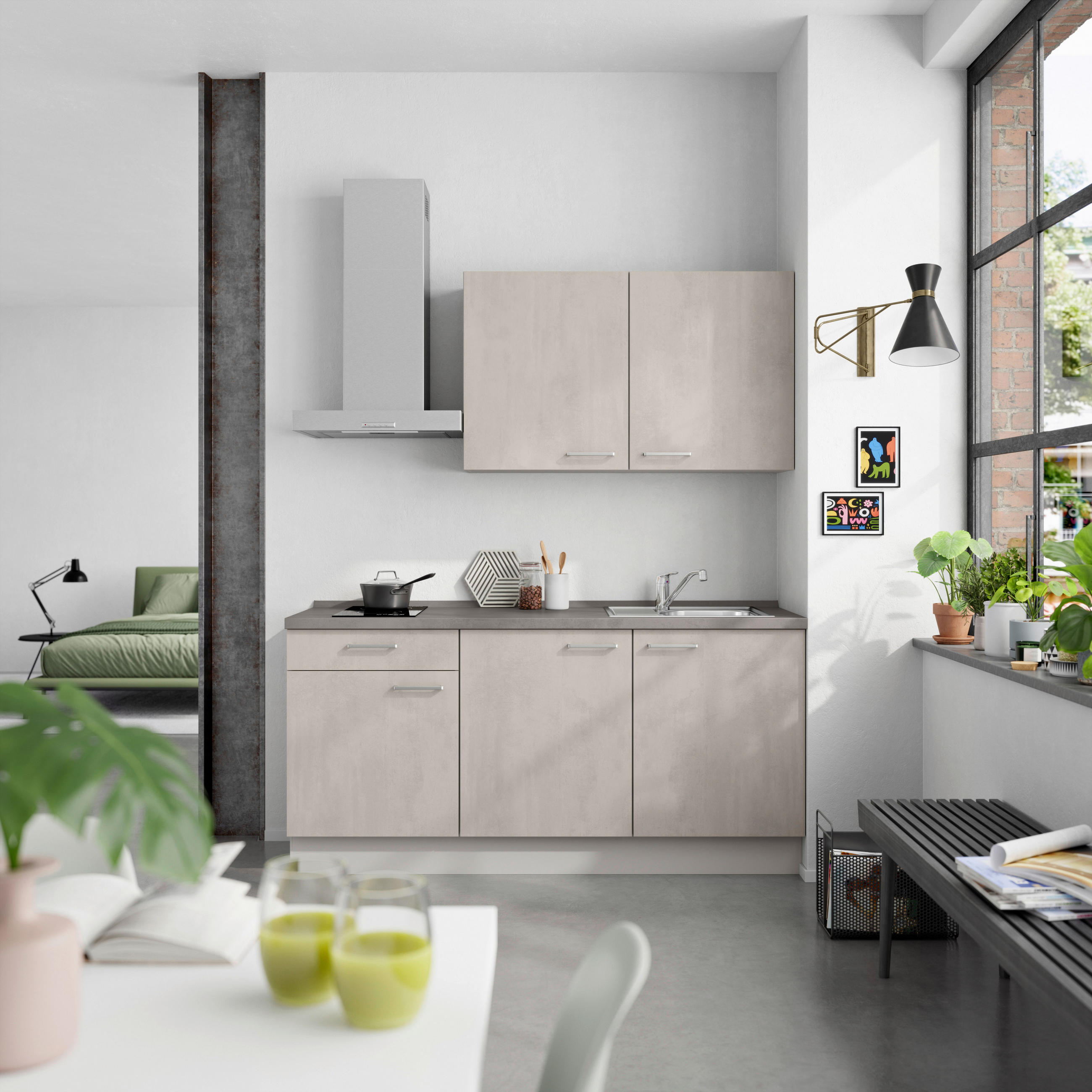 KÜCHENBLOCK Riva 180 cm  in Schieferfarben, Grau  - Schieferfarben/Edelstahlfarben, MODERN, Holzwerkstoff/Metall (180cm) - Nobilia