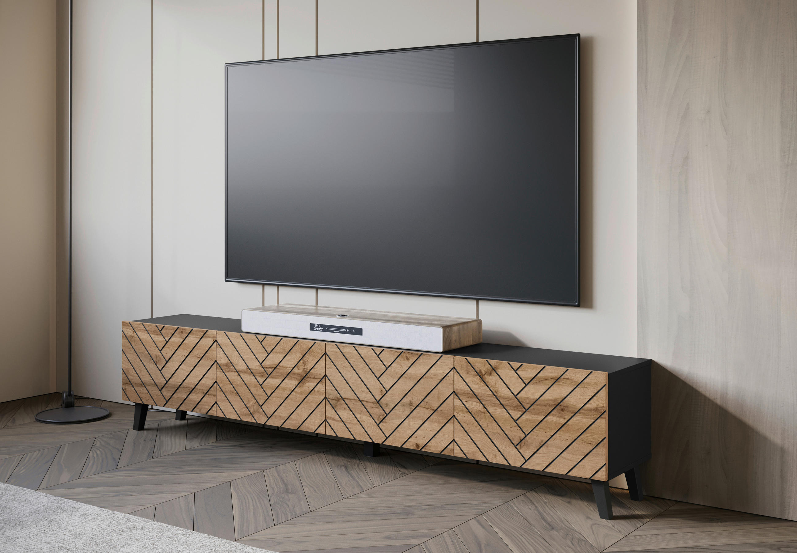 LOWBOARD  in 190/40/32 cm  - Eiche Wotan/Schwarz, Trend, Holzwerkstoff/Kunststoff (190/40/32cm) - Livetastic