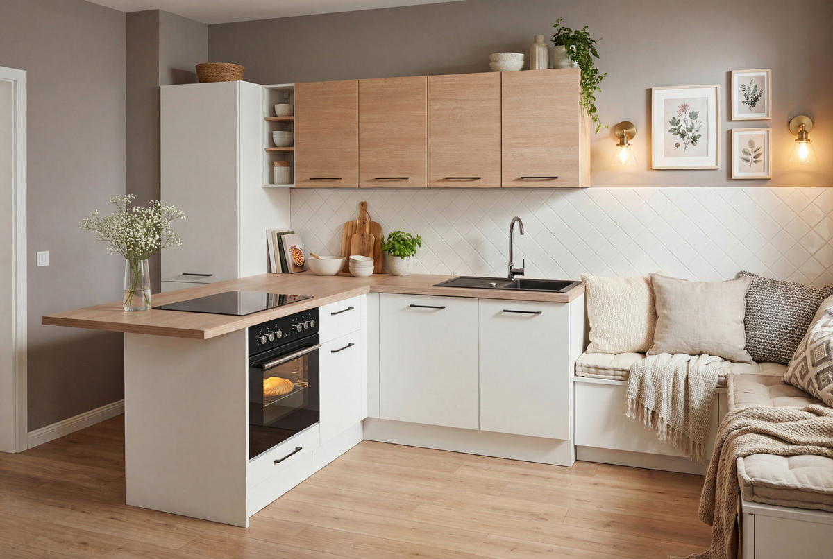 ECKKÜCHE Girona 265/200 cm  in Weiß, Eichefarben  - Eichefarben/Beige, Basics, Holzwerkstoff/Metall (265/200cm) - P & B