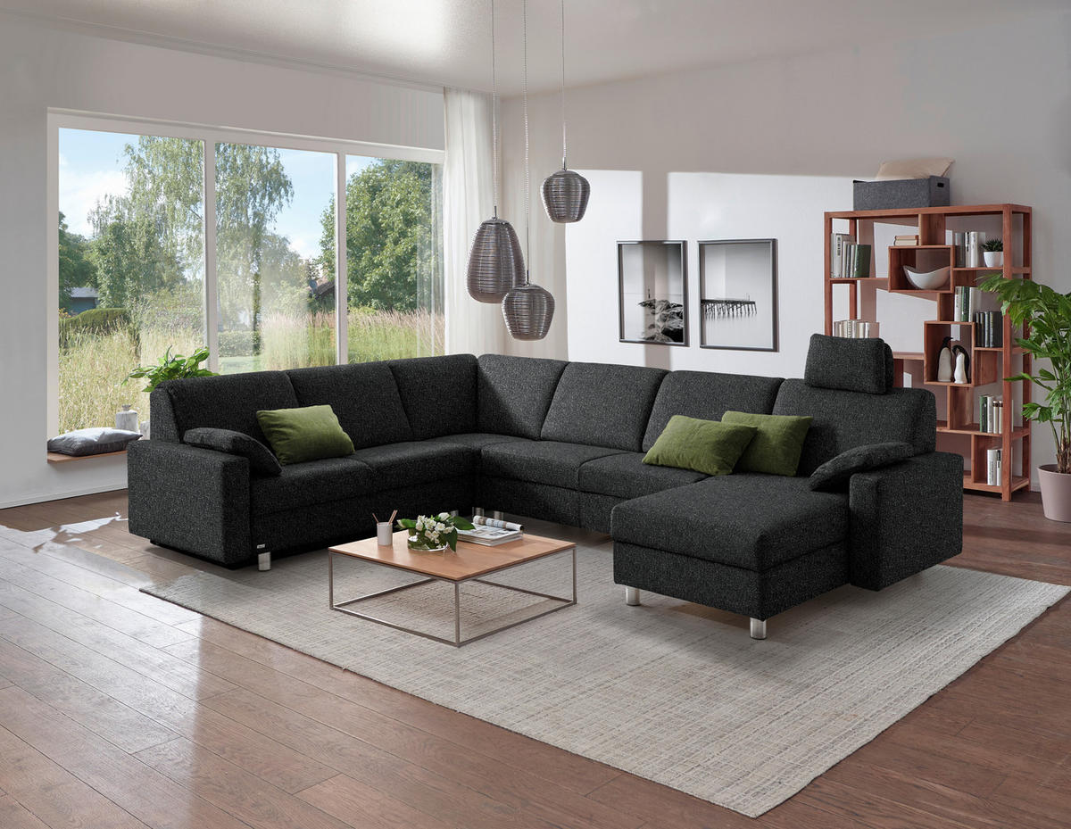 WOHNLANDSCHAFT  in Mikrovelours Anthrazit  - Anthrazit/Alufarben, KONVENTIONELL, Textil (237/323/158cm) - Sedda