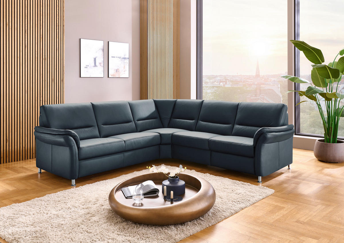 ECKSOFA Beldomo Premium Blaugrau Echtleder  - Blaugrau/Alufarben, KONVENTIONELL, Leder/Metall (262/262cm) - Beldomo Premium