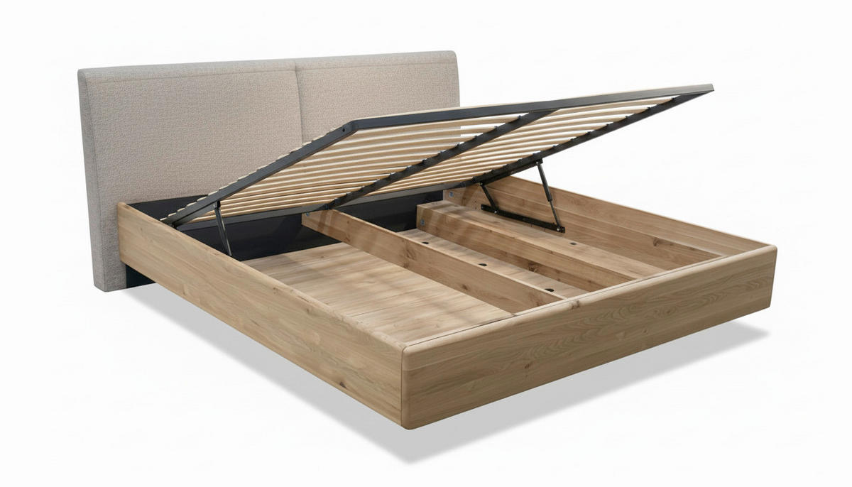 BETT in Eichefarben  - Eichefarben/Beige, MODERN, Holz/Textil (180/200cm) - MID.YOU