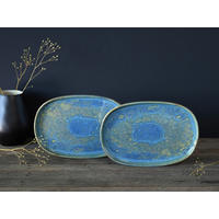 SERVIERPLATTEN-SET YUKI 2-teilig  - Blau/Grün, Basics, Keramik - Creatable