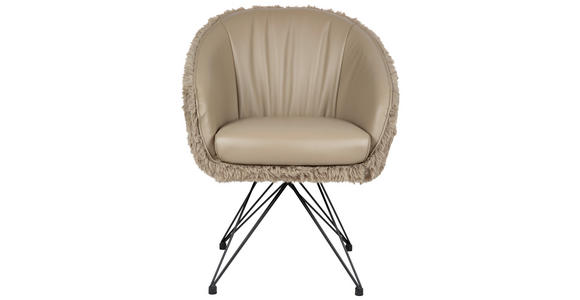 ARMLEHNSTUHL  in Eisen Teddystoff Echtleder pigmentiert  - Taupe/Schwarz, Design, Leder/Textil (59,5/83,5/63,5cm) - Belluti