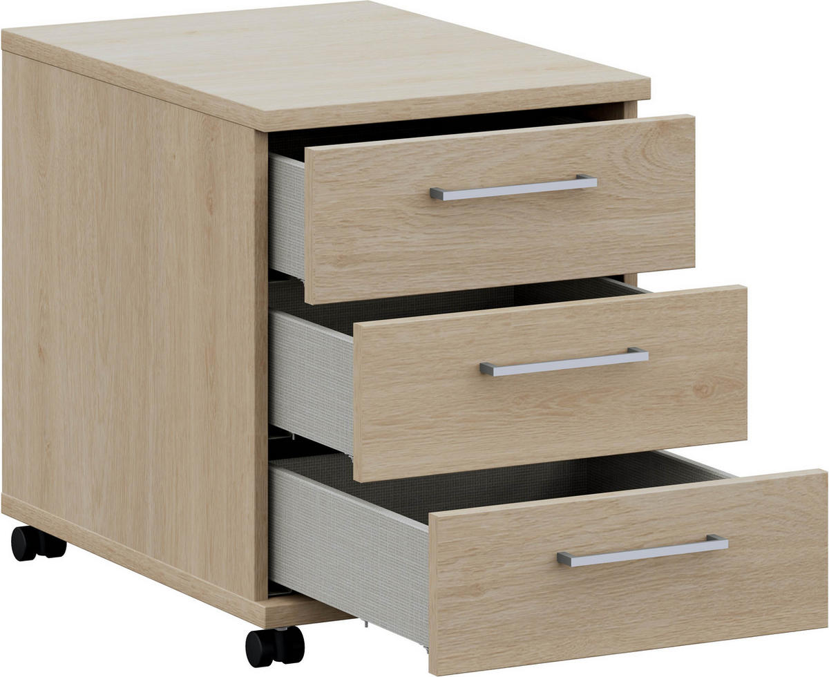 ROLLCONTAINER Eichefarben  - Edelstahlfarben/Eichefarben, Design, Holzwerkstoff/Metall (42,6/54,3/60cm) - Cantus