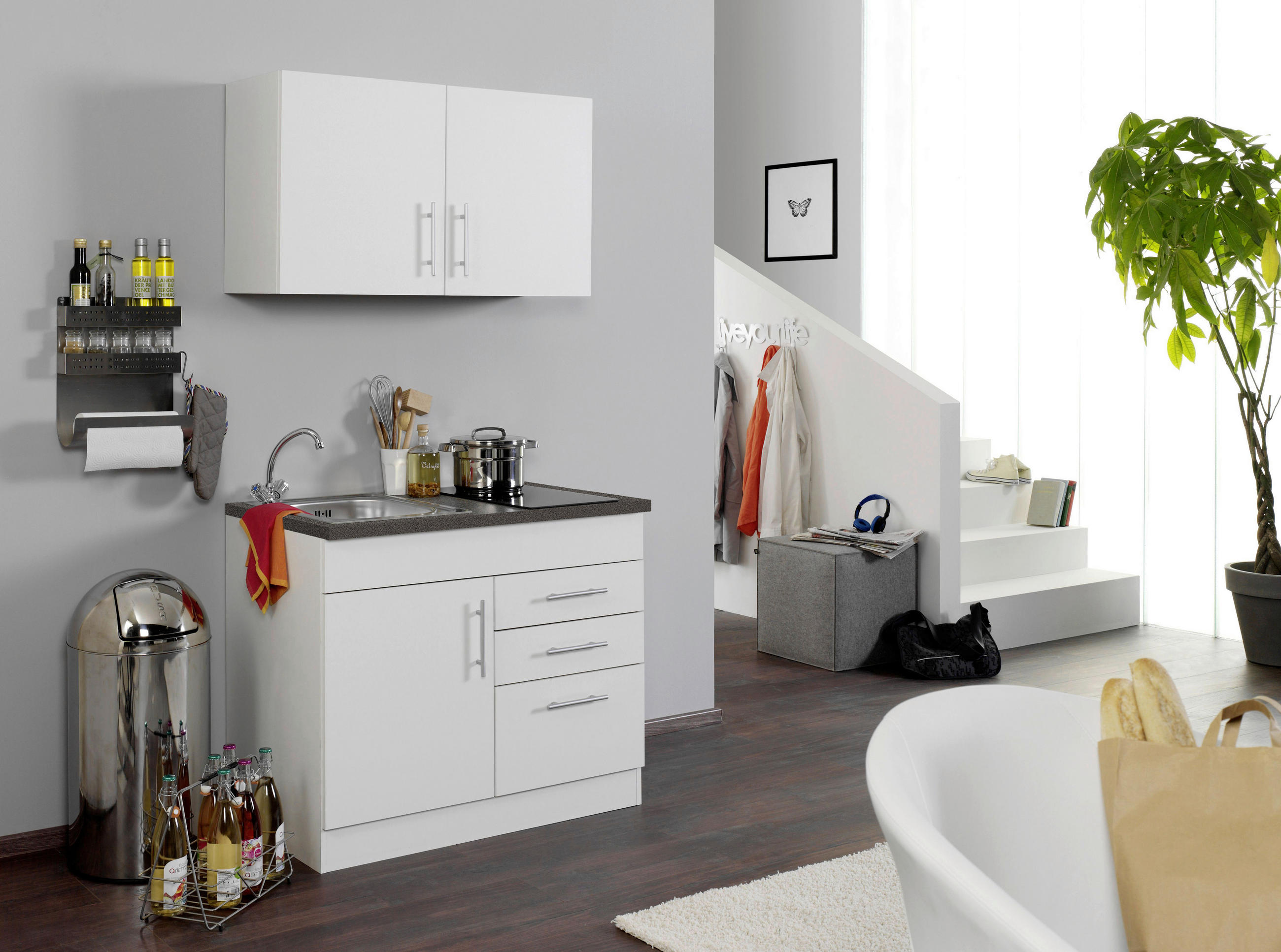 MINIKÜCHE 100 cm   in Weiss  - Chromfarben/Weiss, Modern, Holzwerkstoff/Metall (100cm) - Held