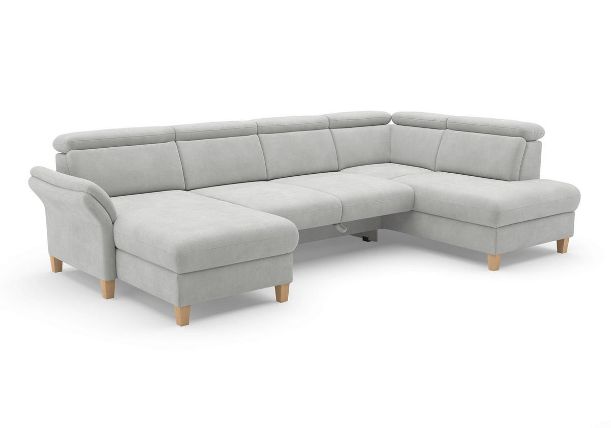 WOHNLANDSCHAFT GLENDALE E Silberfarben Flachgewebe  - Eichefarben/Silberfarben, KONVENTIONELL, Holz/Textil (166/321/193cm) - Sit & More