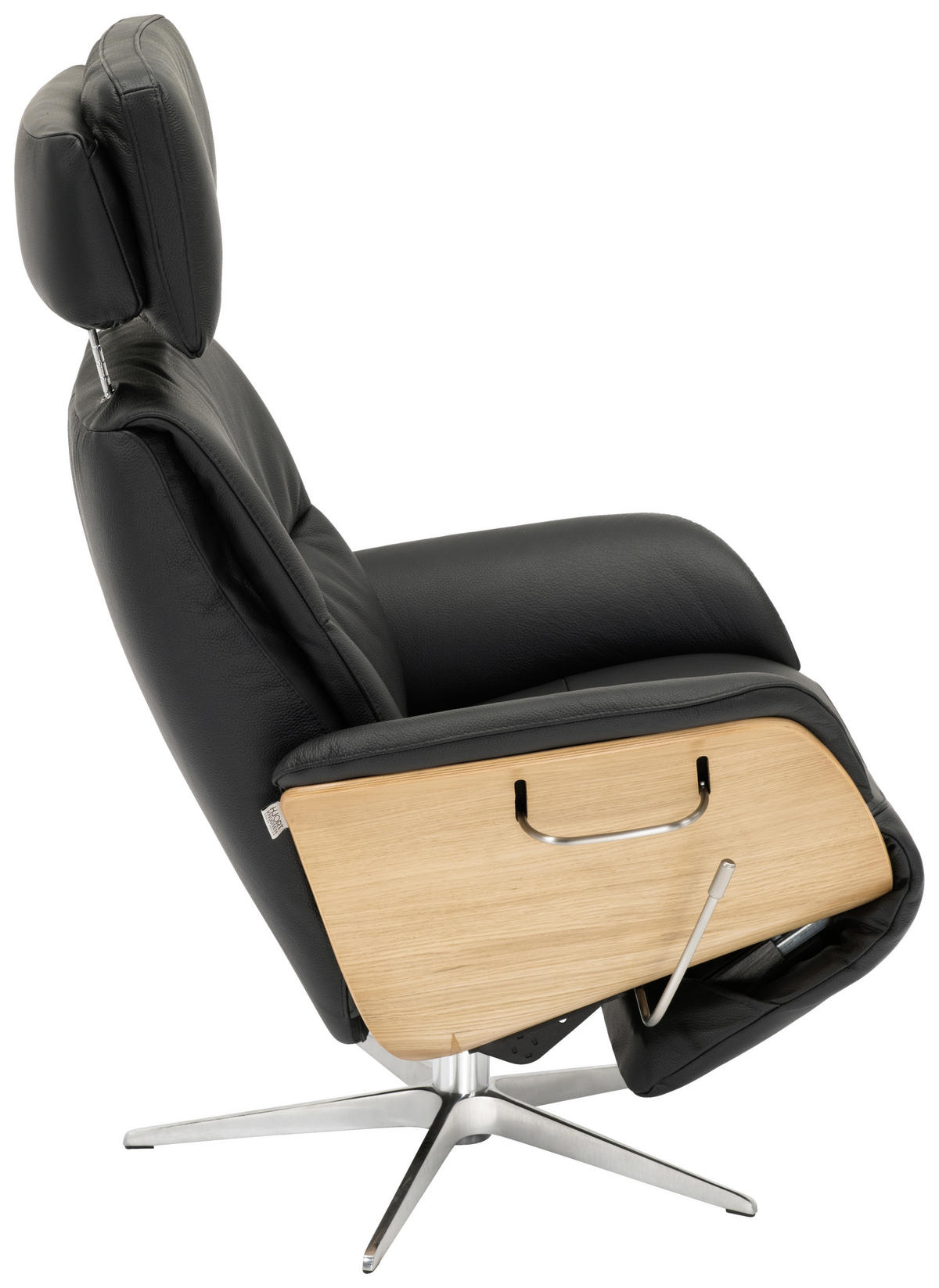 FÅTÖLJ i trä, läder svart  - kromfärg/svart, Design, metall/läder (80/104-113/76cm) - Welnova