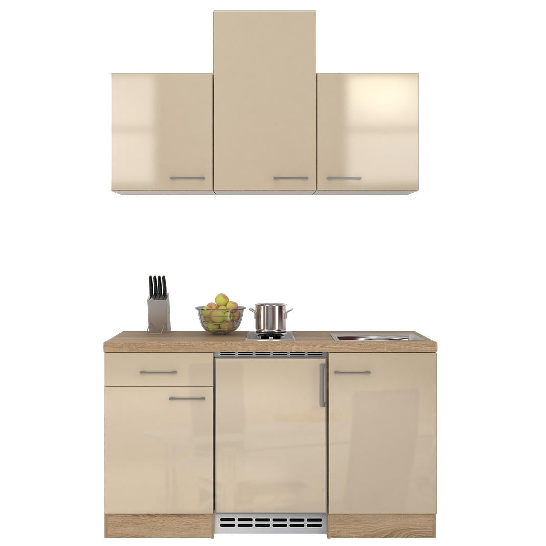 MINIKÜCHE  150,5/3,8/60 cm  in Sonoma Eiche, Kaschmir  - Kaschmir/Edelstahlfarben, MODERN, Holzwerkstoff/Metall (150,5/3,8/60cm) - FlexWell