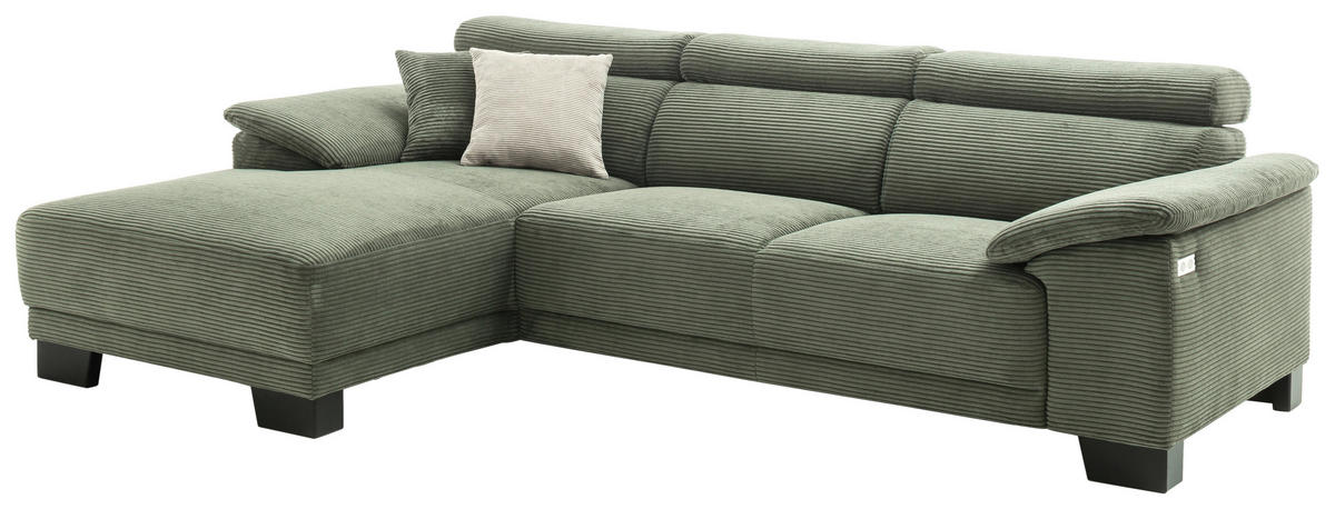 ECKSOFA in Cord Grün  - Schwarz/Grün, Design, Holz/Textil (174/270cm) - Pure Home Lifestyle