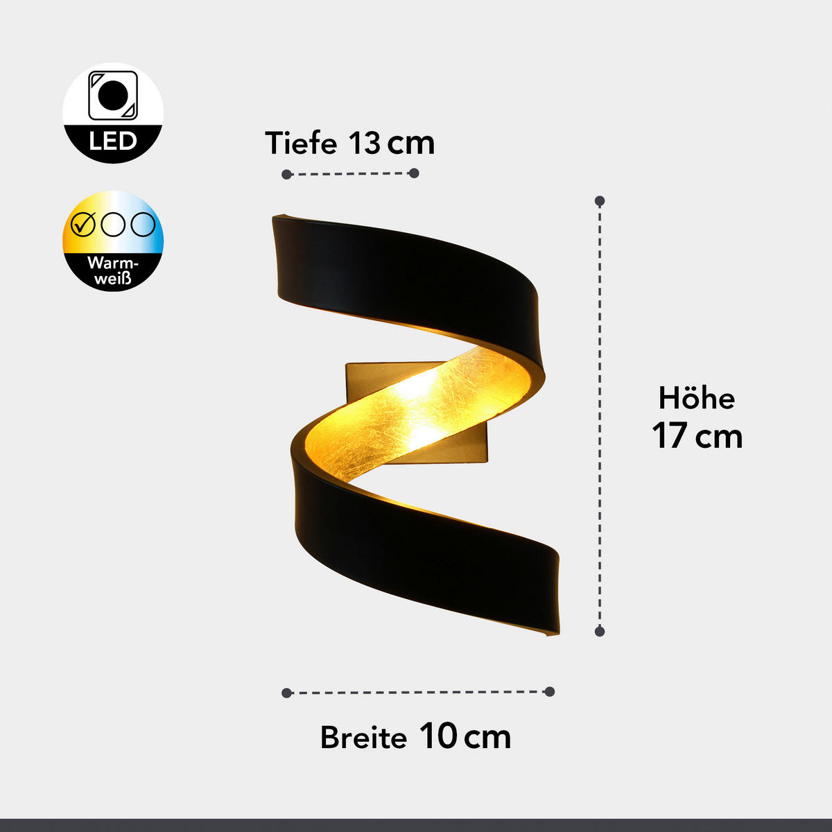 LED-WANDLEUCHTE HELIX   - Goldfarben/Schwarz, Design, Metall (17/10/13cm)