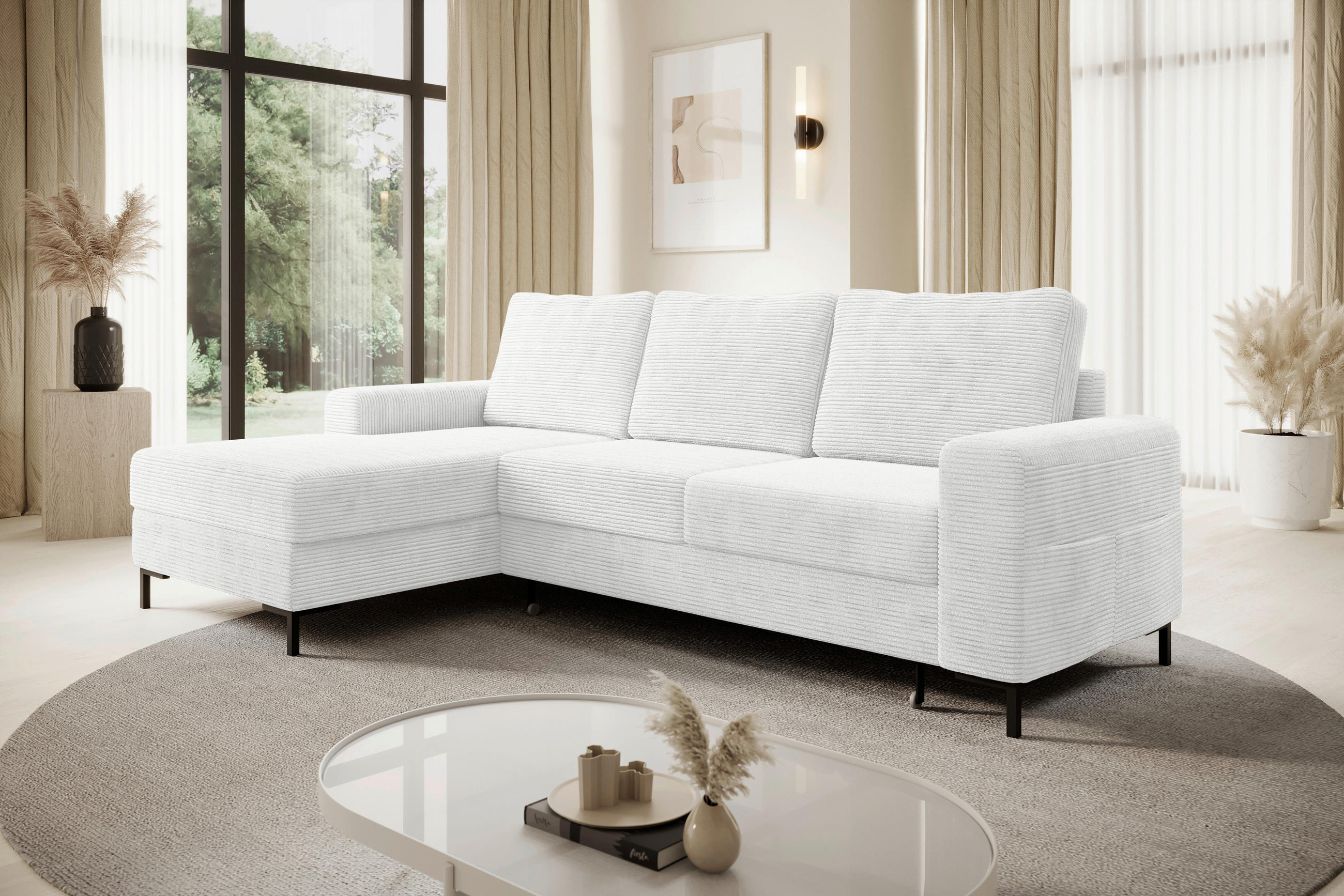 ECKSOFA Naturfarben Cord  - Schwarz/Naturfarben, KONVENTIONELL, Textil/Metall (150/240cm) - Carryhome