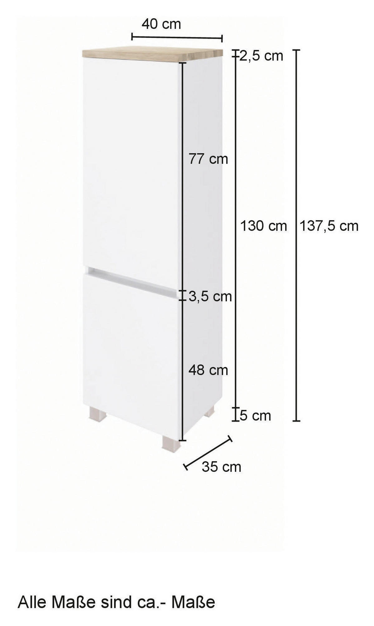 MIDISCHRANK 40/133/35 cm  - Eiche Wotan/Silberfarben, MODERN, Holzwerkstoff/Kunststoff (40/133/35cm) - Held