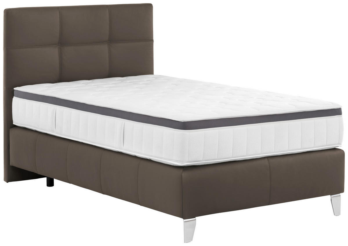 BOXSPRINGBETT 140/200 cm  in Braun  - Chromfarben/Braun, KONVENTIONELL, Leder/Textil (140/200cm) - Novel