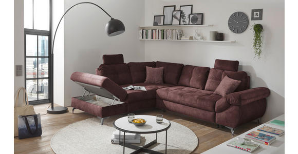 ECKSOFA Aubergine Velours  - Aubergine/Schwarz, KONVENTIONELL, Kunststoff/Textil (218/275cm) - Carryhome