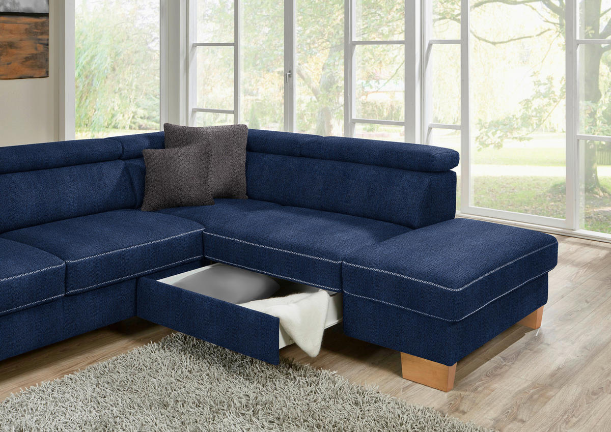 ECKSOFA in Mikrofaser Dunkelblau  226/273 cm  - Eichefarben/Beige, Natur, Holz/Textil (226/273cm) - Beldomo System