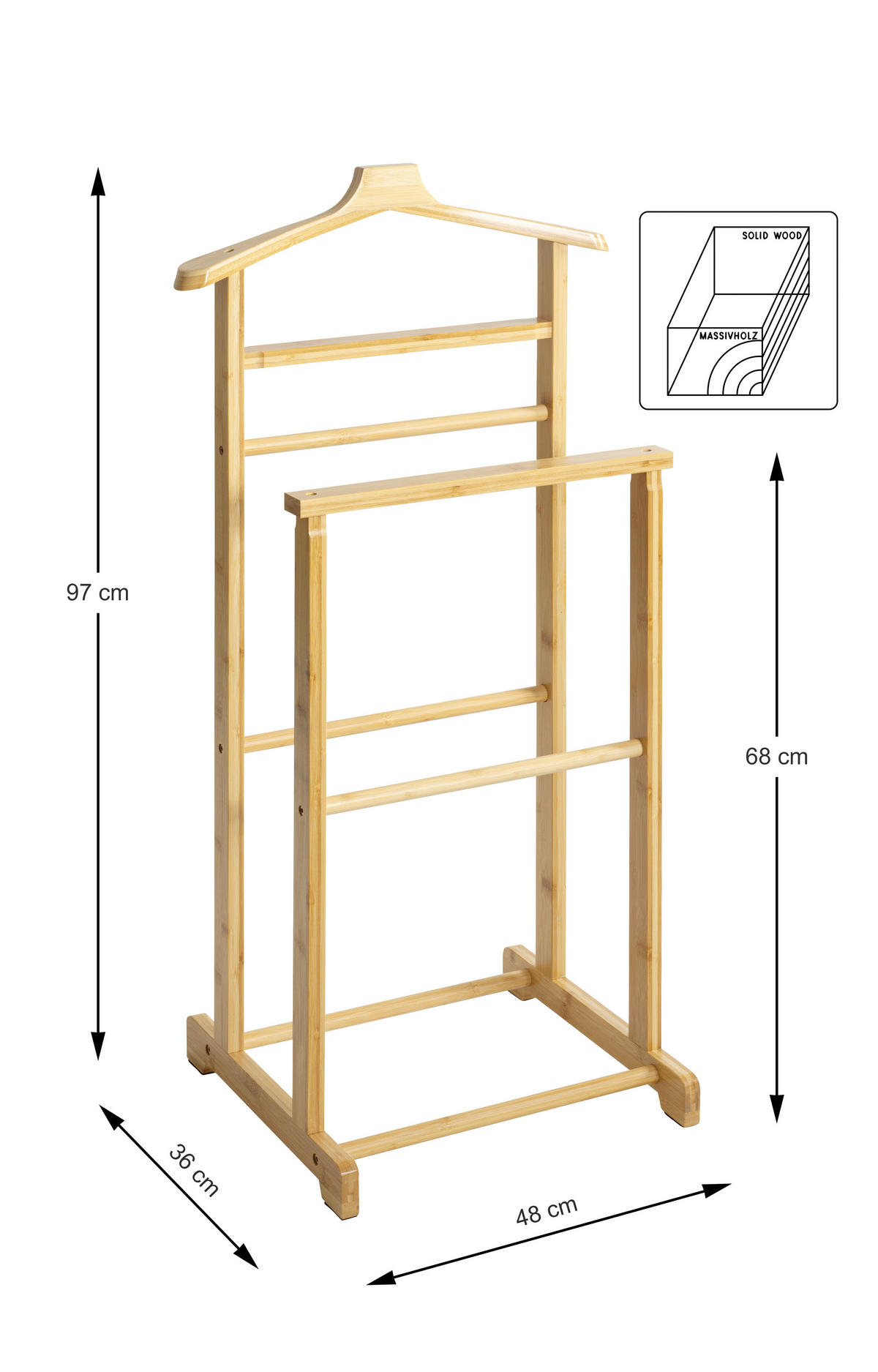 HERRENDIENER in Naturfarben 48/97/36 cm   - Naturfarben, Basics, Holz (48/97/36cm)