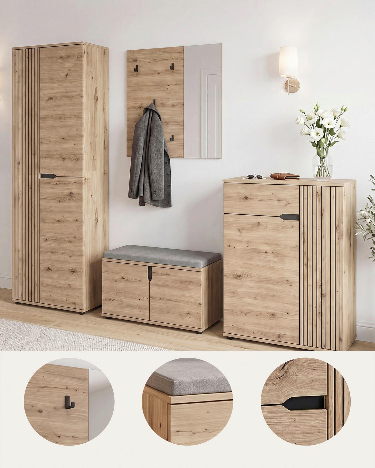 GARDEROBE 4-teilig  in 255/191/37 cm  - Eiche Artisan, Design, Holzwerkstoff (255/191/37cm) - MID.YOU
