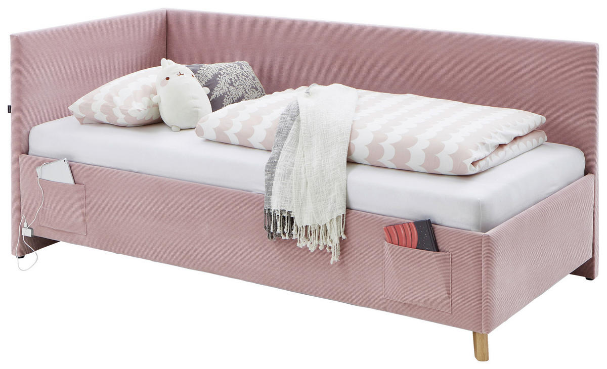 POLSTERLIEGE in Cord Rosa  - Eichefarben/Rosa, Konventionell, Holz/Textil (90/200cm) - Stylife