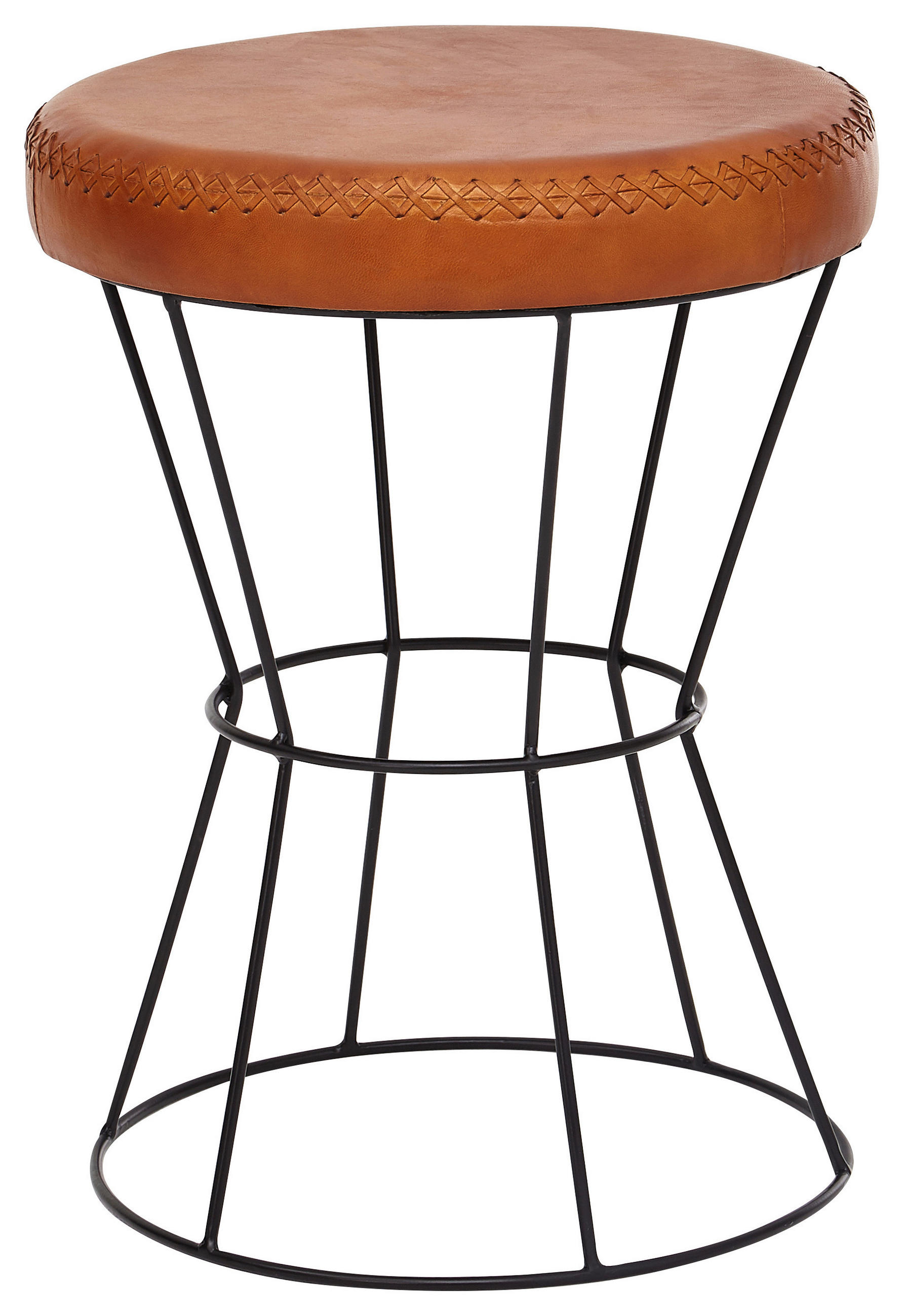 Hocker Leder Braun Sitz Gepolstert H: 48 Cm Rund