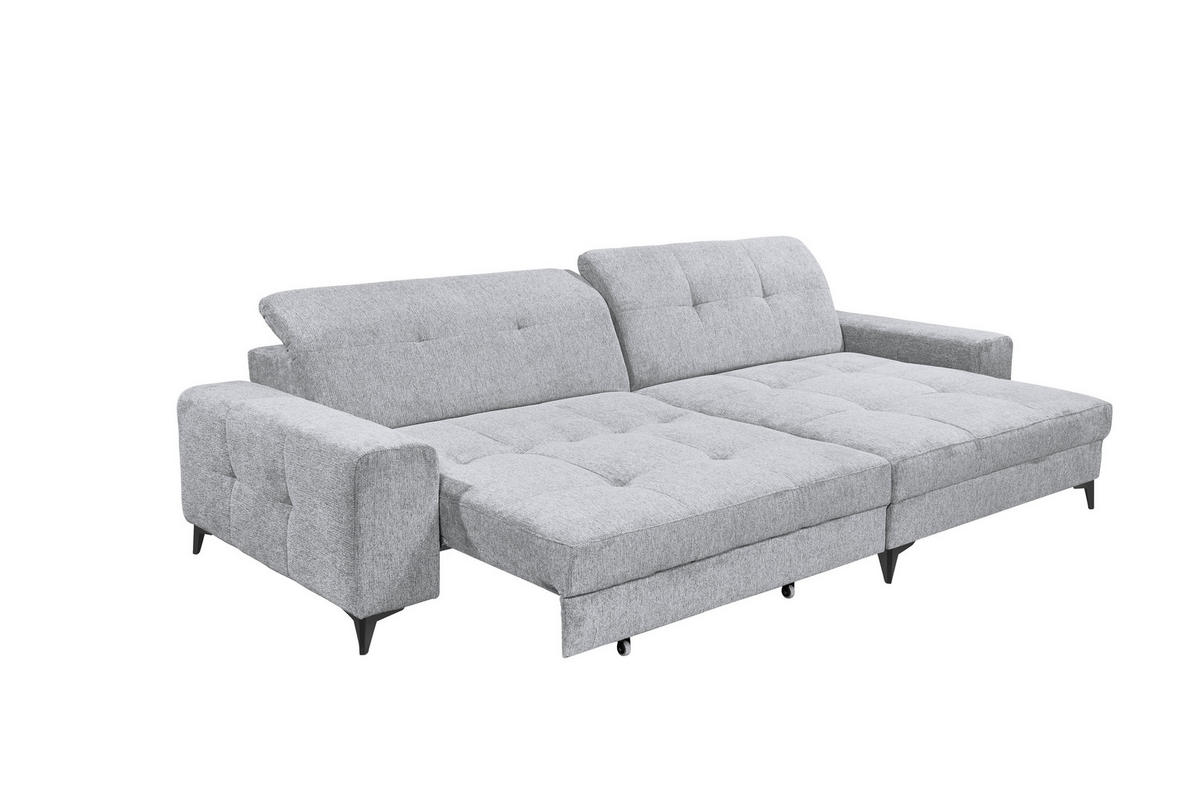 ECKSOFA SORELLA Hellgrau Mikrovelours Kopfteilverstellung, Sitztiefenverstellung  - Hellgrau/Schwarz, Design, Kunststoff/Textil (328/182cm) - MID.YOU