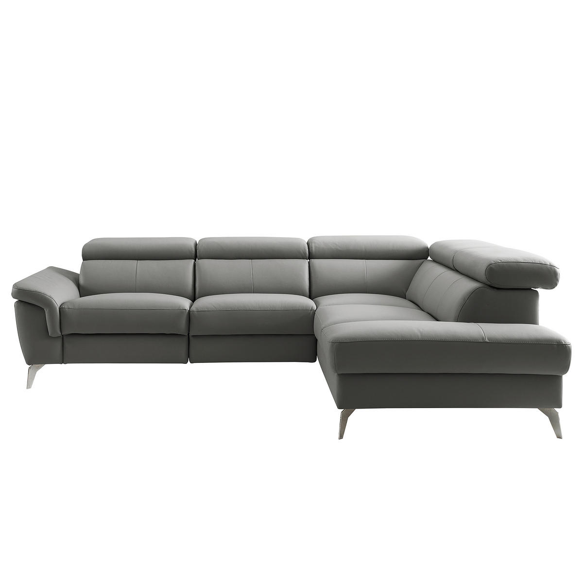 ECKSOFA Anthrazit Echtleder Lederlook Rücken echt, Armteilverstellung, Relaxfunktion, Kopfteilverstellung  - Chromfarben/Anthrazit, Design, Leder/Textil (252/179cm) - Livetastic
