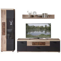 WOHNWAND  in Graphitfarben, Eichefarben  275/202/47 cm  - Eichefarben/Graphitfarben, MODERN, Glas/Holzwerkstoff (275/202/47cm) - Stylife