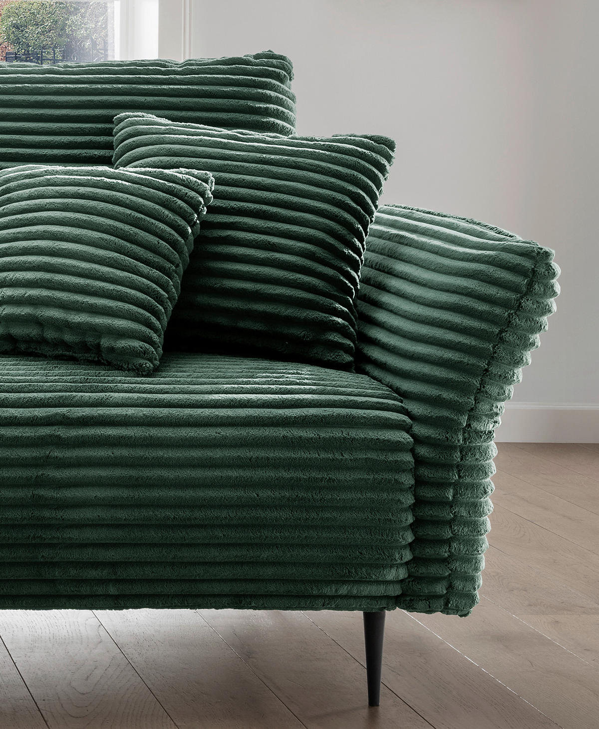 ECKSOFA Dunkelgrün Cord  - Dunkelgrün/Schwarz, Design, Textil/Metall (178/264-302cm) - Livetastic