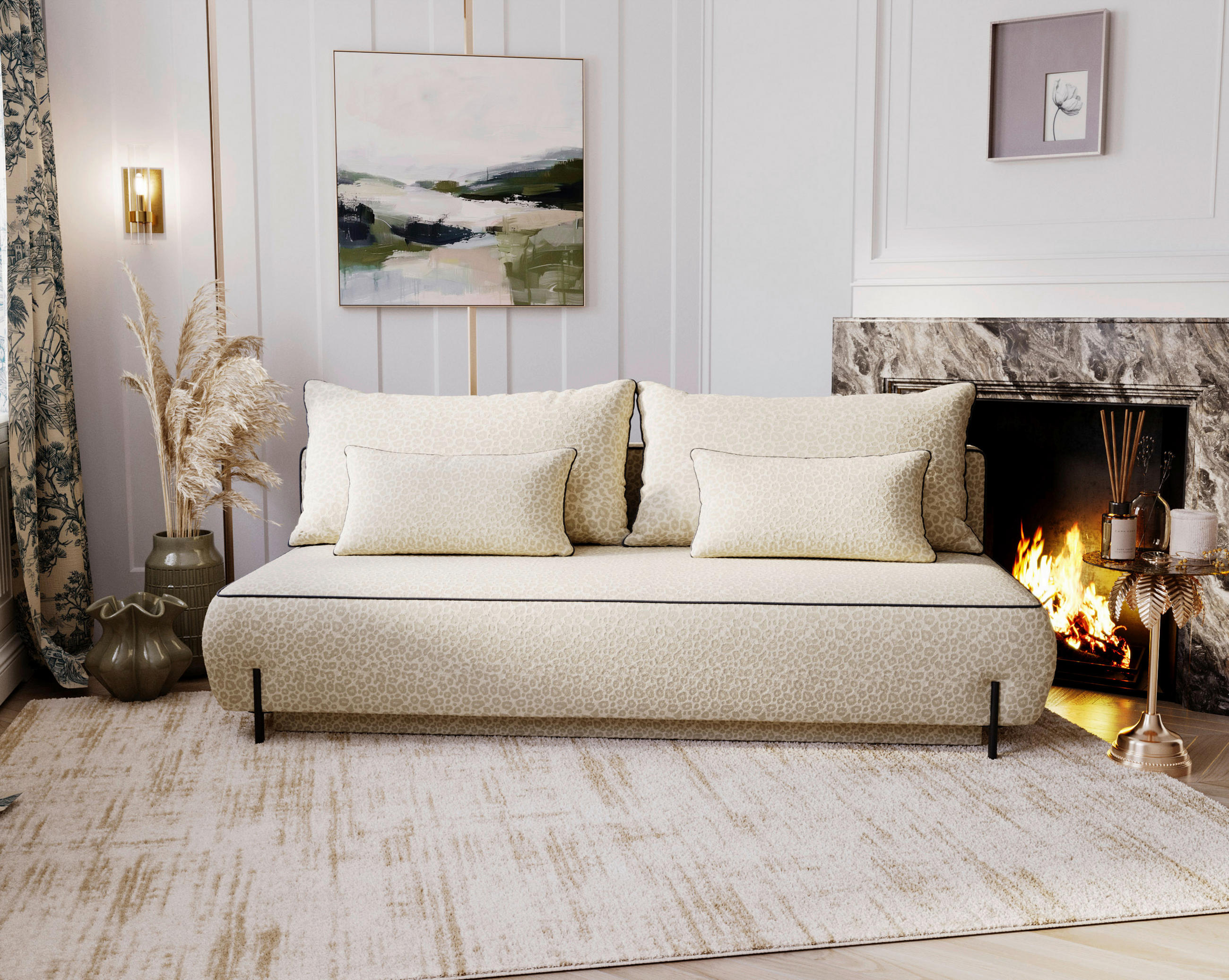 SCHLAFSOFA Jacquard Beige Stoffauswahl, Rücken echt  - Beige/Hellgrau, Design, Textil/Metall (212/90/95cm) - Livetastic