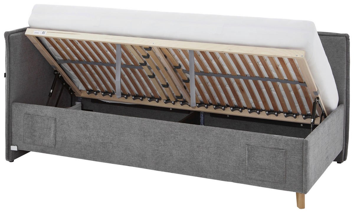 POLSTERLIEGE in Flachgewebe Grau  - Eichefarben/Birkefarben, Konventionell, Holz/Textil (90/200cm) - home24