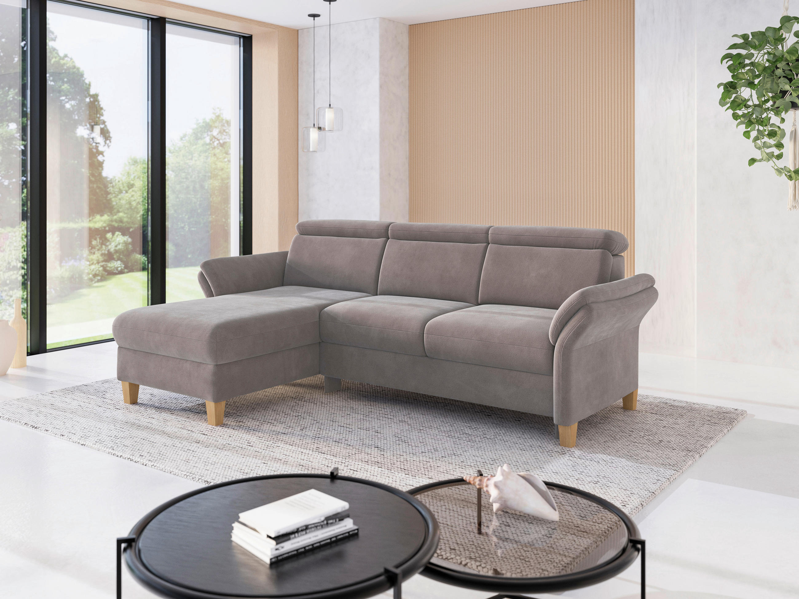 ECKSOFA GLENDALE E Taupe Flachgewebe  - Taupe/Eichefarben, KONVENTIONELL, Holz/Textil (166/253cm) - Sit & More