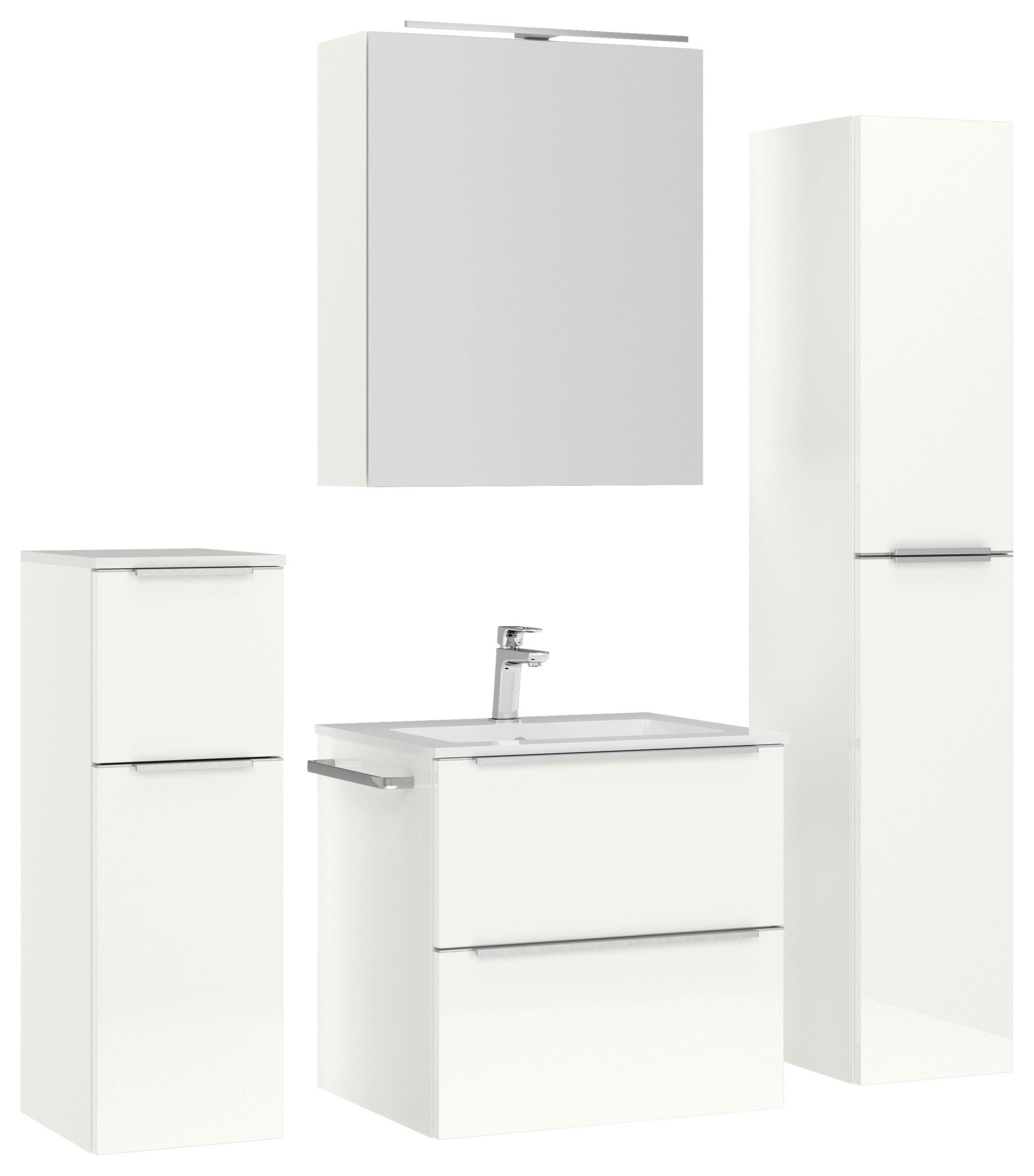 BADEZIMMER 5-teilig  in 121 cm  - Edelstahlfarben/Weiß Hochglanz, MODERN, Holzwerkstoff/Stein (121cm) - Nobilia