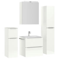 BADEZIMMER 5-teilig  in 121 cm  - Edelstahlfarben/Weiß Hochglanz, MODERN, Holzwerkstoff/Stein (121cm) - Nobilia