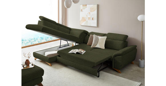 ECKSOFA in Chenille Olivgrün  - Eichefarben/Olivgrün, MODERN, Holz/Textil (212/287cm) - Valnatura