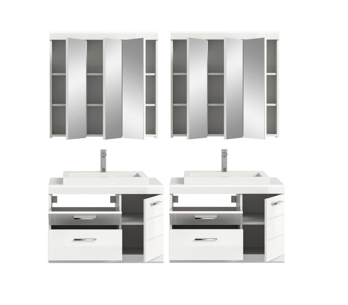 BADEZIMMER 6-teilig  in 175 cm  - Weiß Hochglanz/Silberfarben, Trend, Glas/Holzwerkstoff (175cm) - MID.YOU
