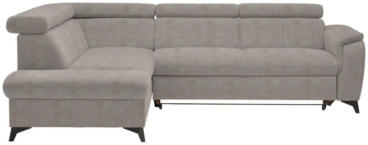 ECKSOFA in Flachgewebe Hellgrau  - Hellgrau/Schwarz, Design, Textil/Metall (203/260cm) - Stylife